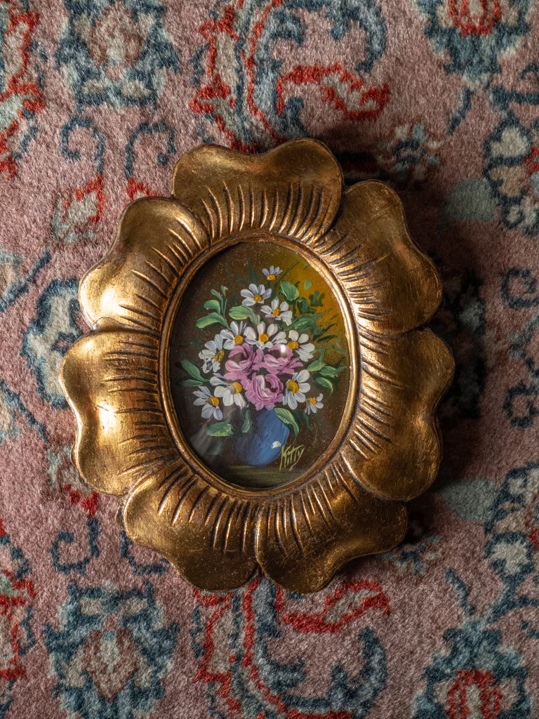 Flower Frame with Original Still Life Artwork, Pink and White Flowers