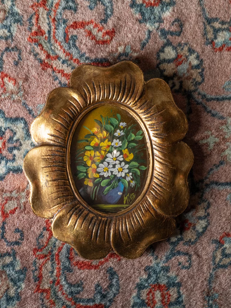 Flower Frame with Original Still Life Artwork, Yellow and White Flowers