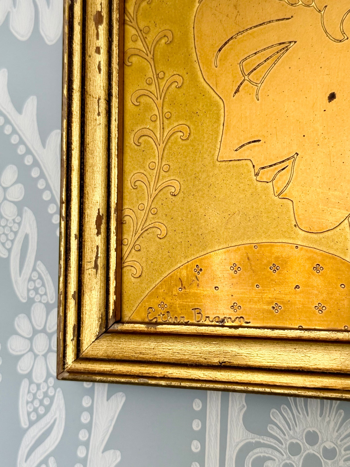 Esther Brann Art Deco Framed Brass Engraving