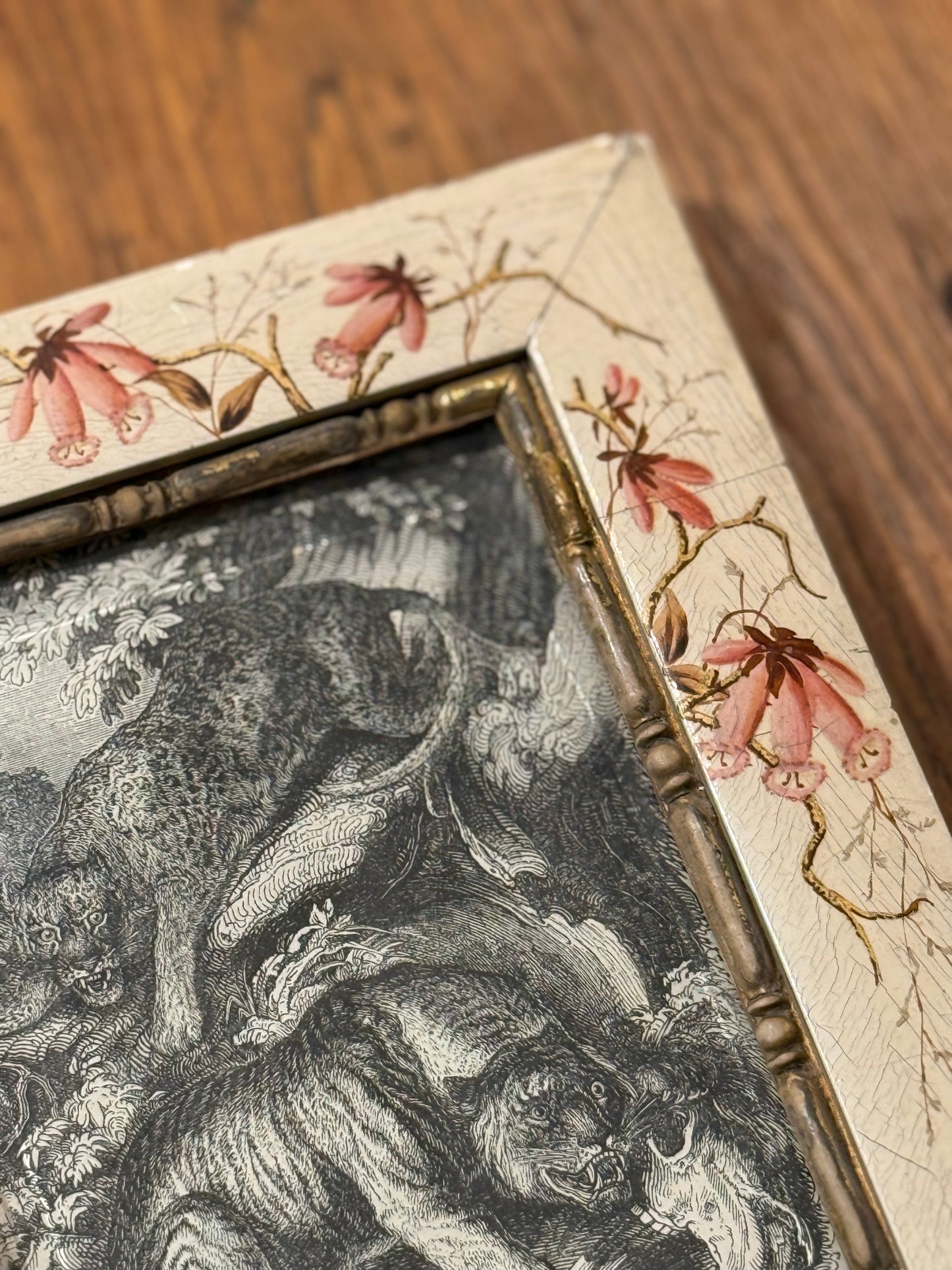 Antique Hand-Painted Frame with Beveled Glass