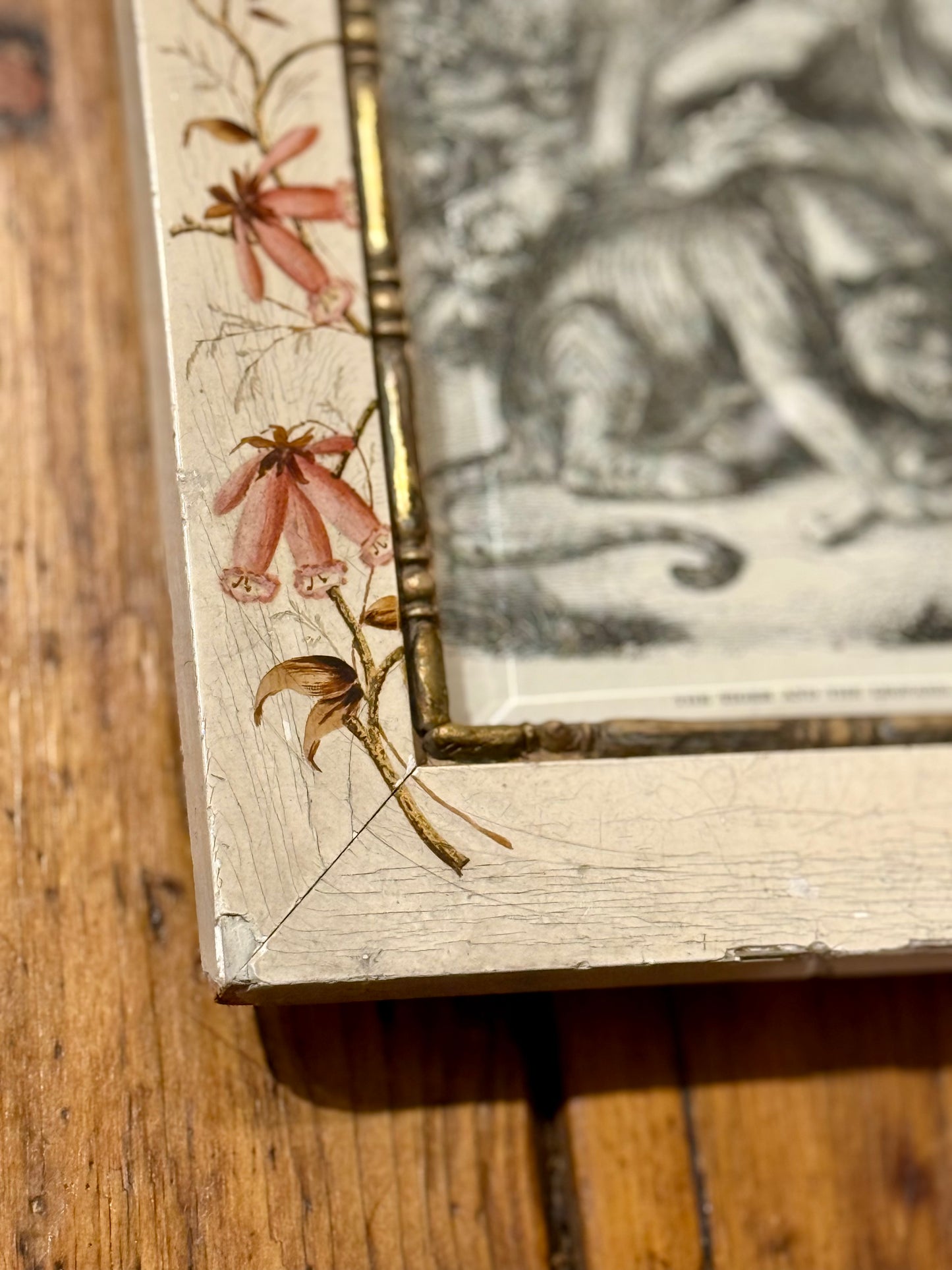 Antique Hand-Painted Frame with Beveled Glass
