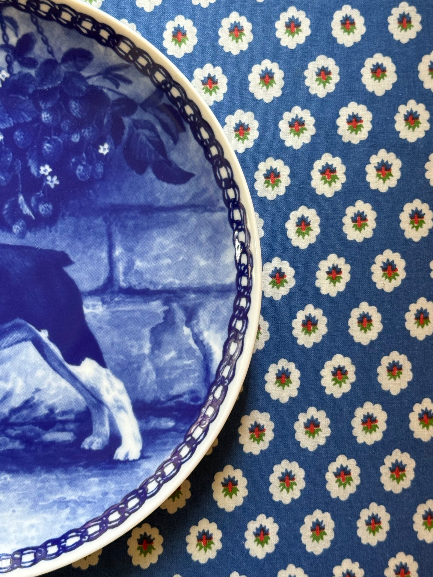 Danish Boston Terrier Blue and White Plate