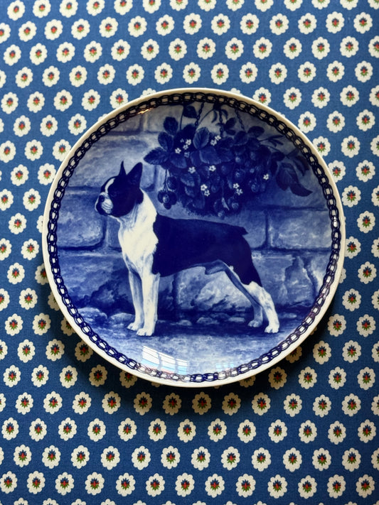 Danish Boston Terrier Blue and White Plate