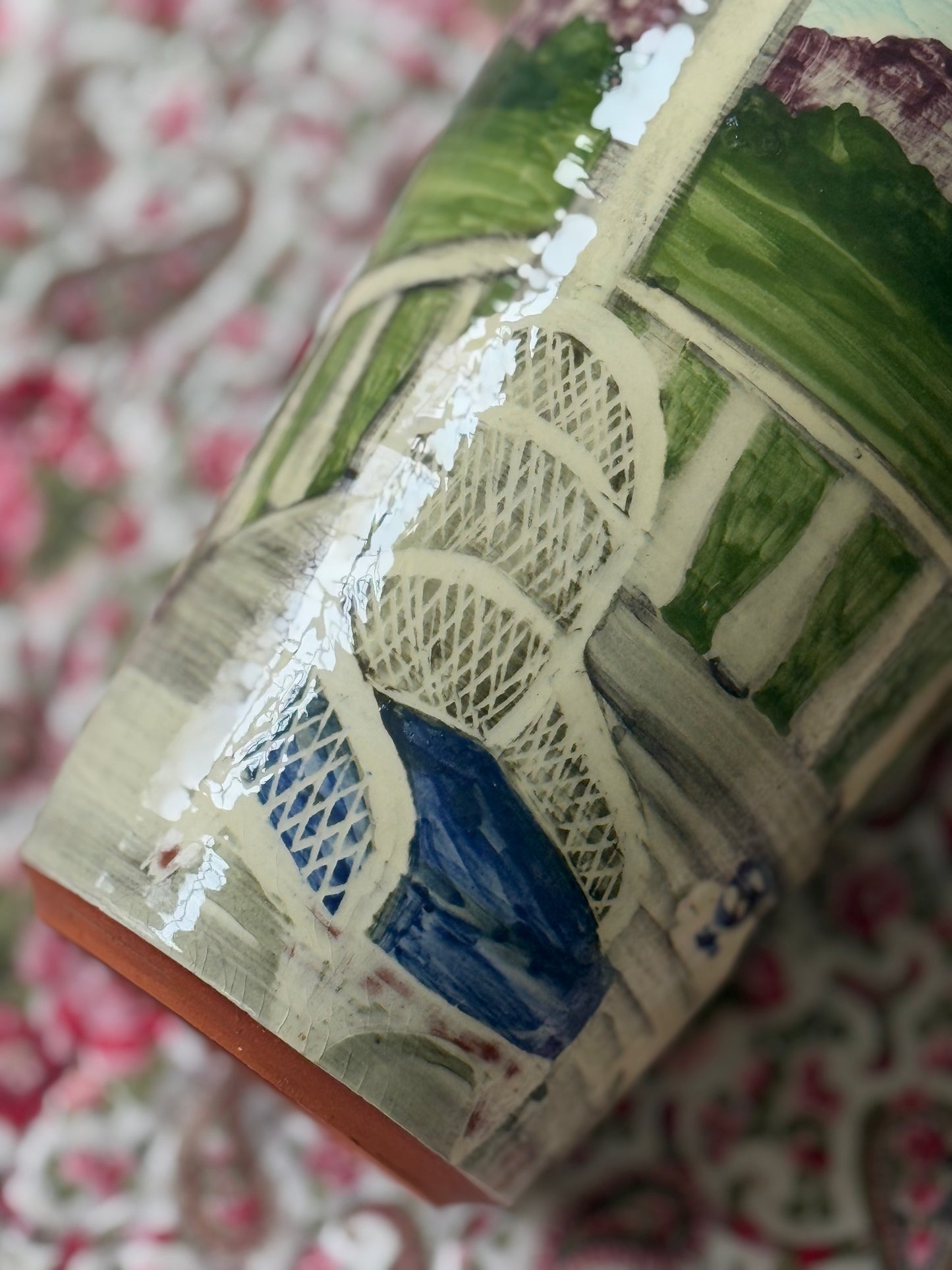 Mountain Veranda 1987 Hand-Painted Terracotta Vase