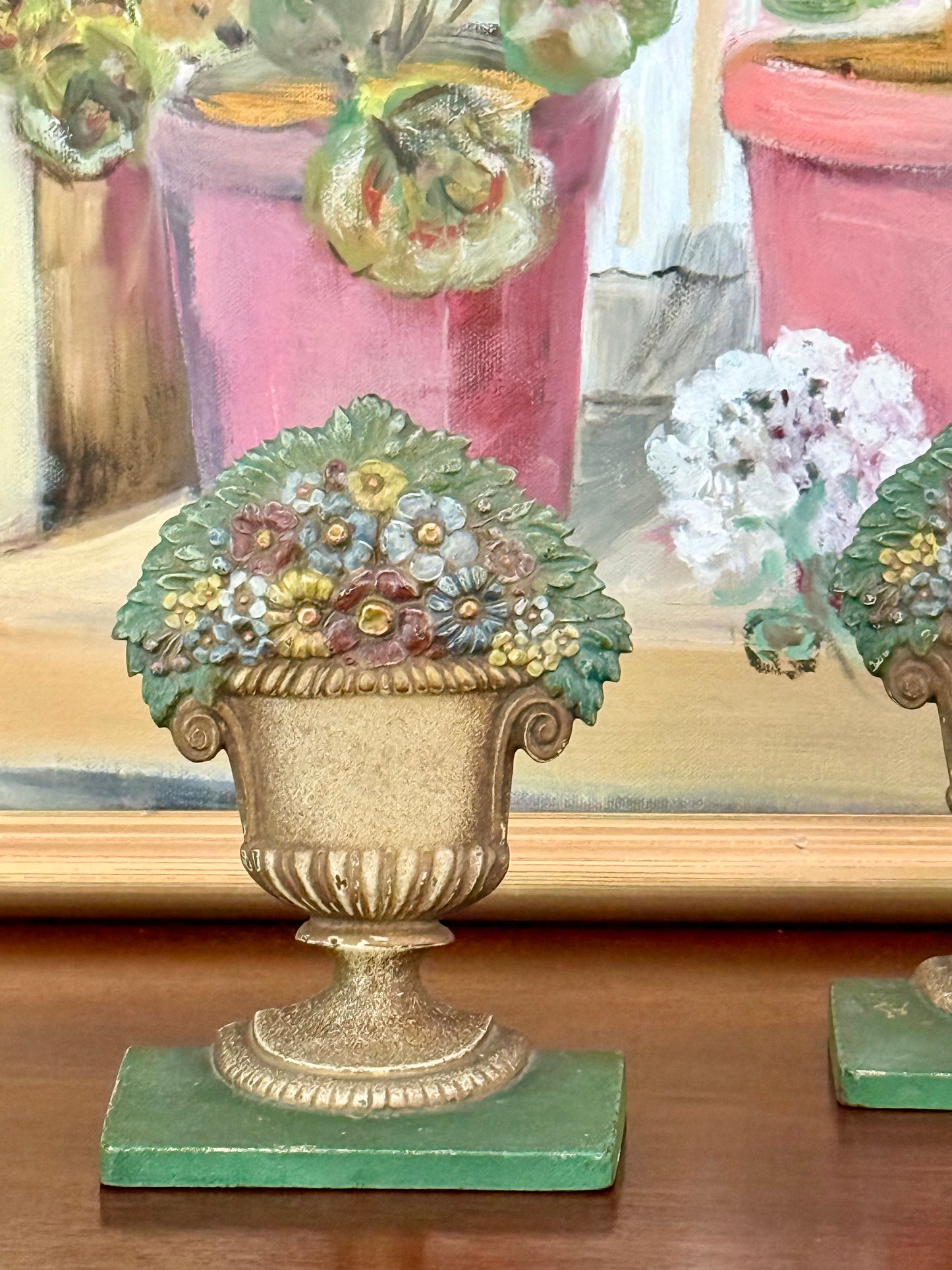 1920s Bradley and Hubbard Cast Iron Flower Garden Bookends