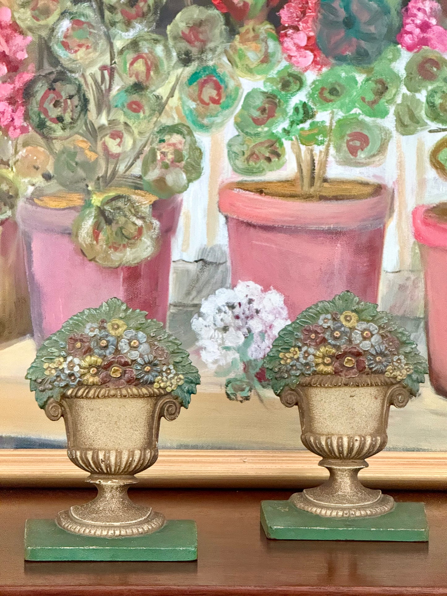 1920s Bradley and Hubbard Cast Iron Flower Garden Bookends