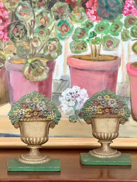 1920s Bradley and Hubbard Cast Iron Flower Garden Bookends