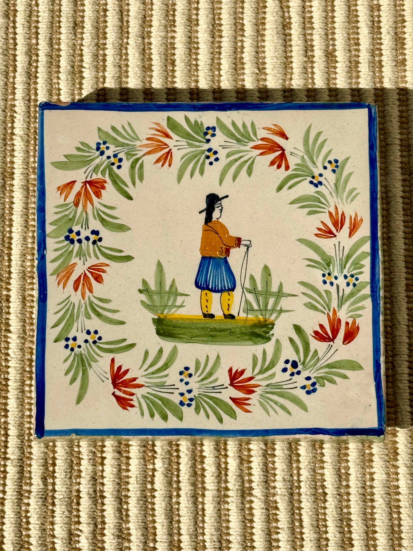 Antique French Henriot Quimper Petit Breton Trivet