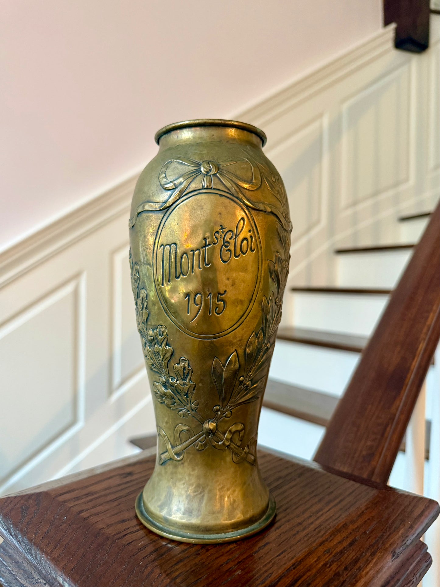 Antique French WWI Repoussé Brass Trench Art Vessel