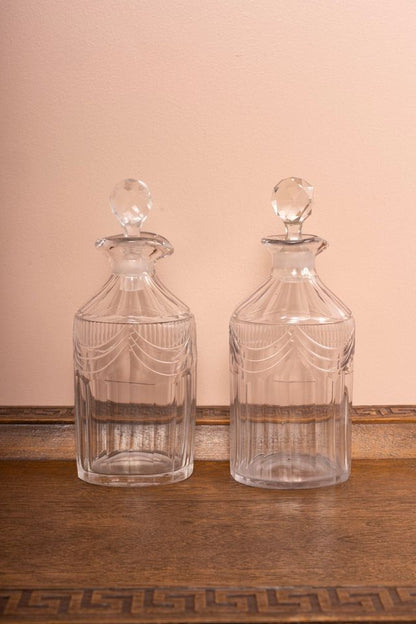Pair of Antique Cut Crystal Oil & Vinegar Cruets (c. 1890–1910)