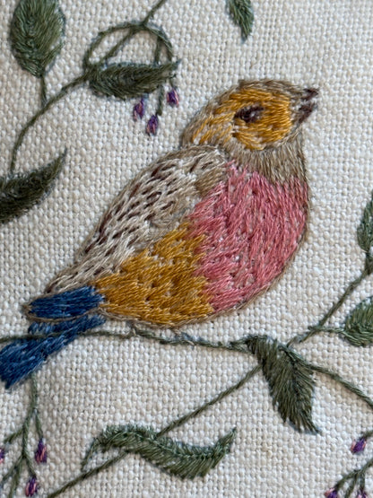 Framed Vintage Embroidered Robin