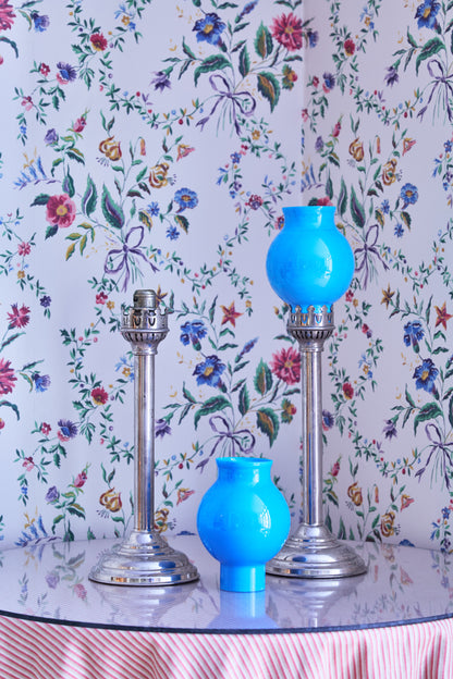 Antique Desmarsis and Robitaille Hurricane Candlesticks