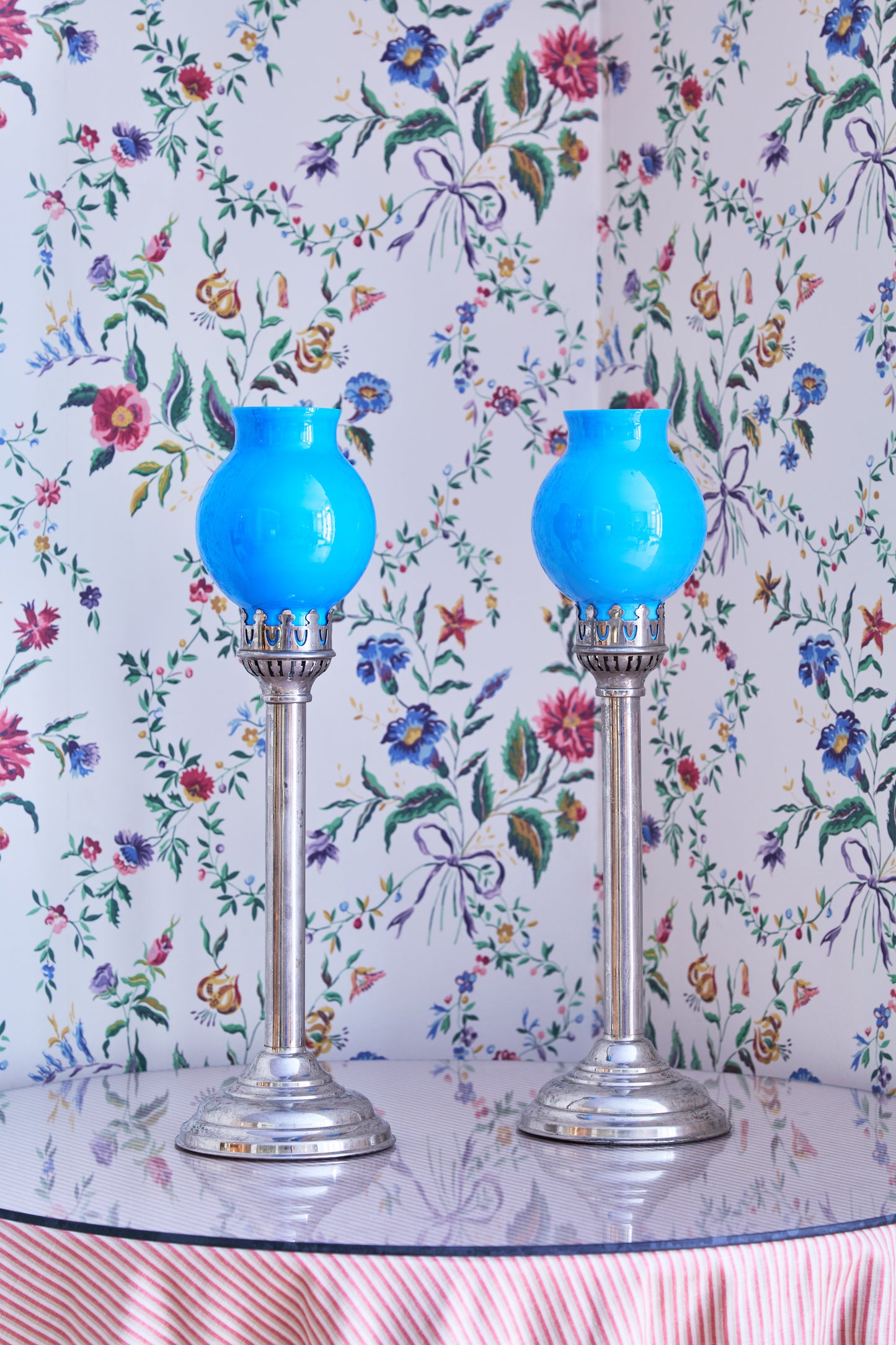 Antique Desmarsis and Robitaille Hurricane Candlesticks