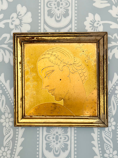 Esther Brann Art Deco Framed Brass Engraving