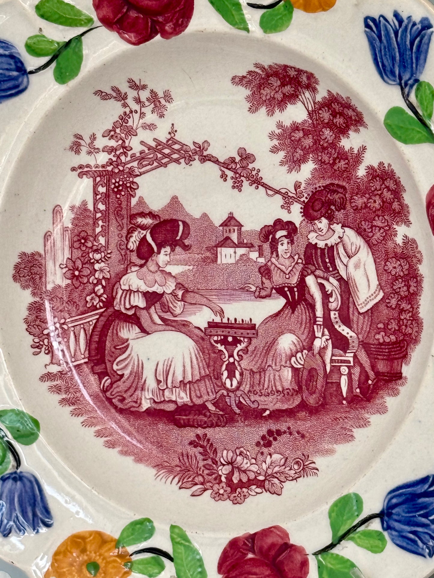 Georgian Pearlware Nursery Plate with Chess Scene