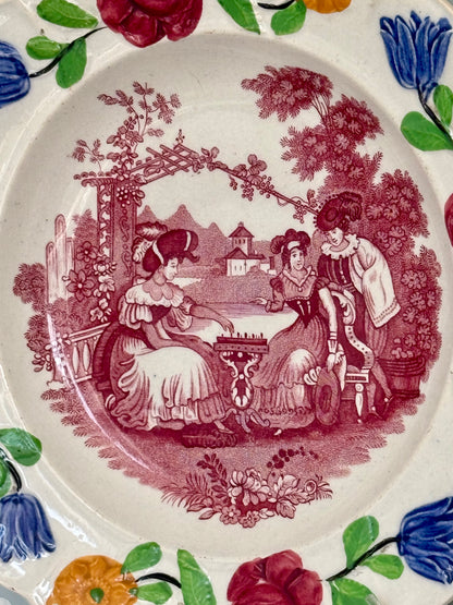 Georgian Pearlware Nursery Plate with Chess Scene