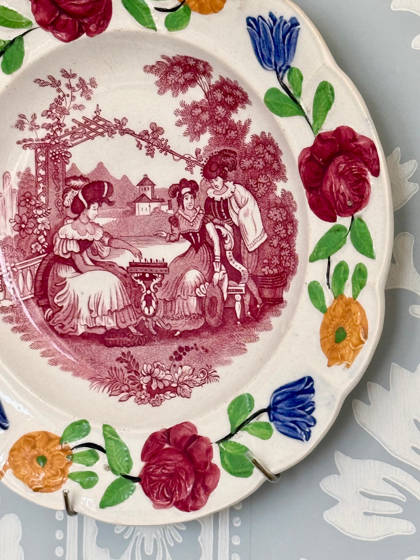 Georgian Pearlware Nursery Plate with Chess Scene