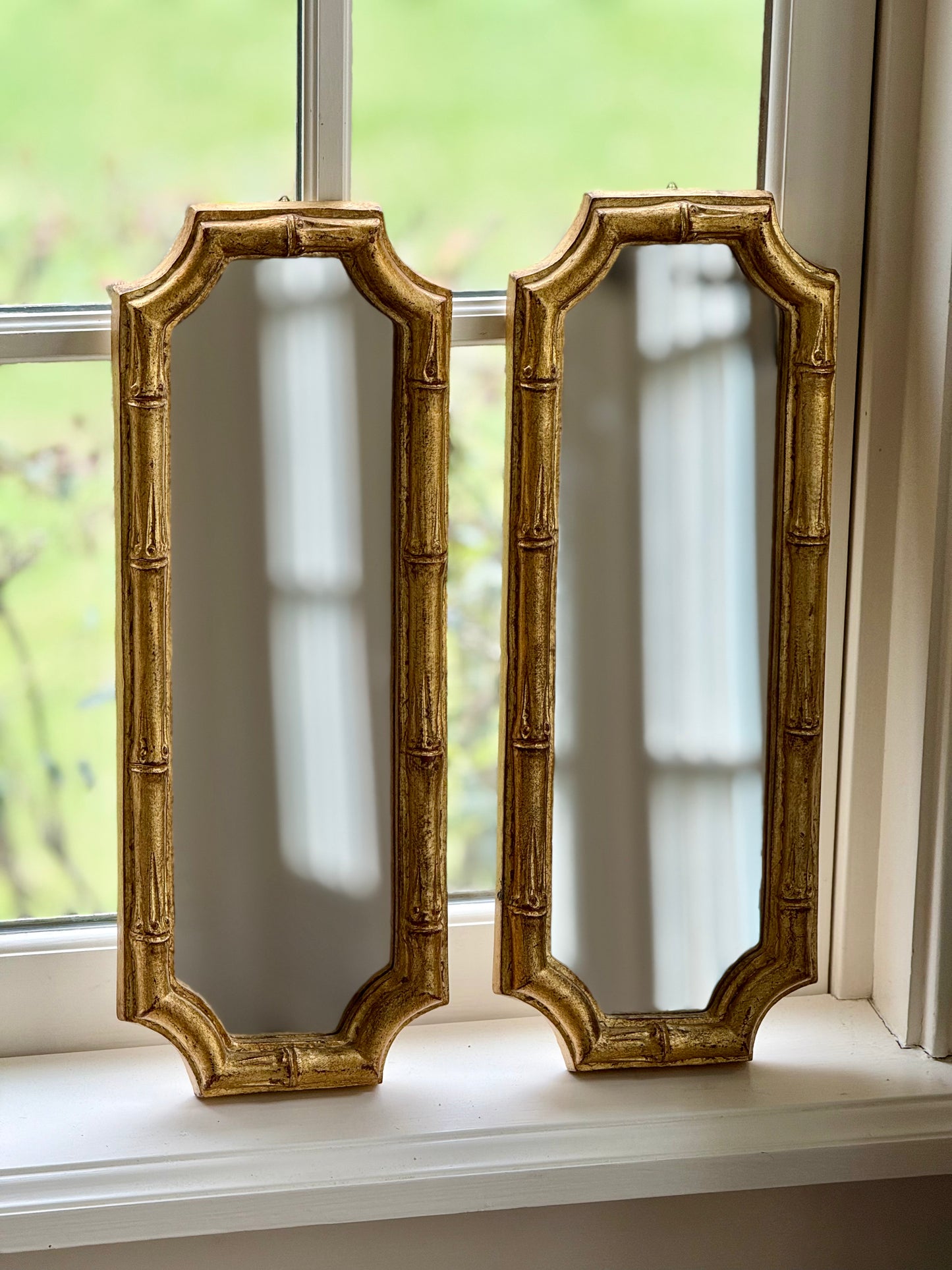 Set of Two Florentine Giltwood Bamboo Mirrors