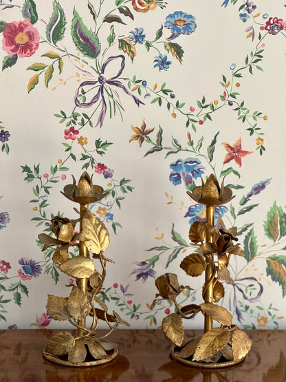 Italian Gilt Tole Candlesticks