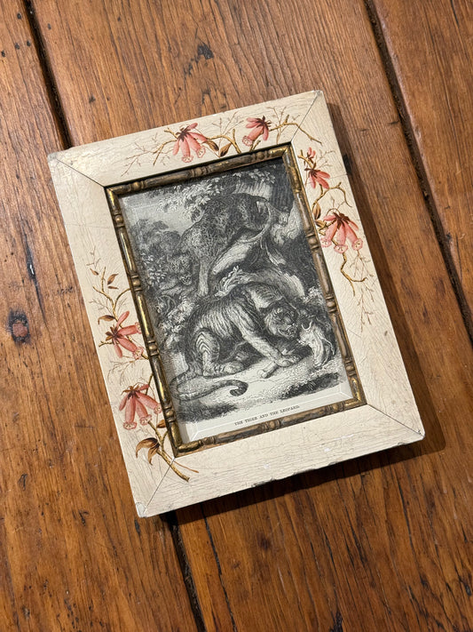 Antique Hand-Painted Frame with Beveled Glass