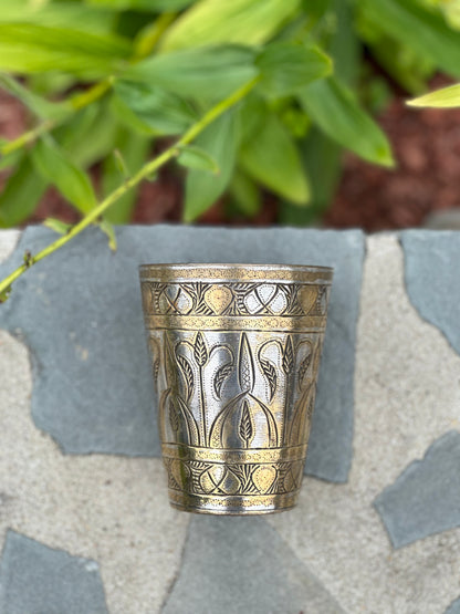 Leaf Motif Antique Brass Lassi Cup