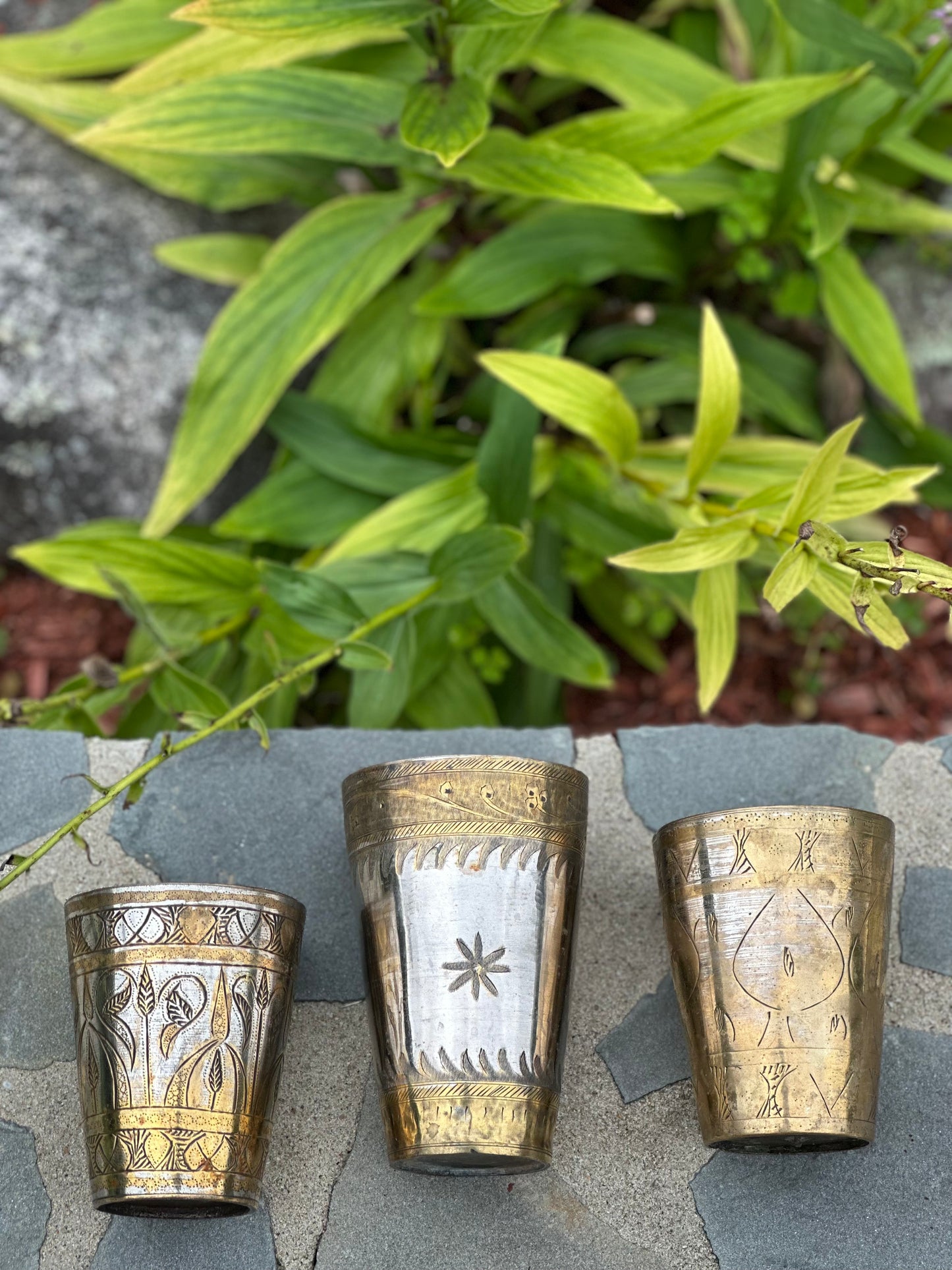 Leaf Motif Antique Brass Lassi Cup