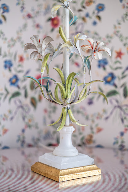 Midcentury Italian Tole and Alabaster Table Lamp