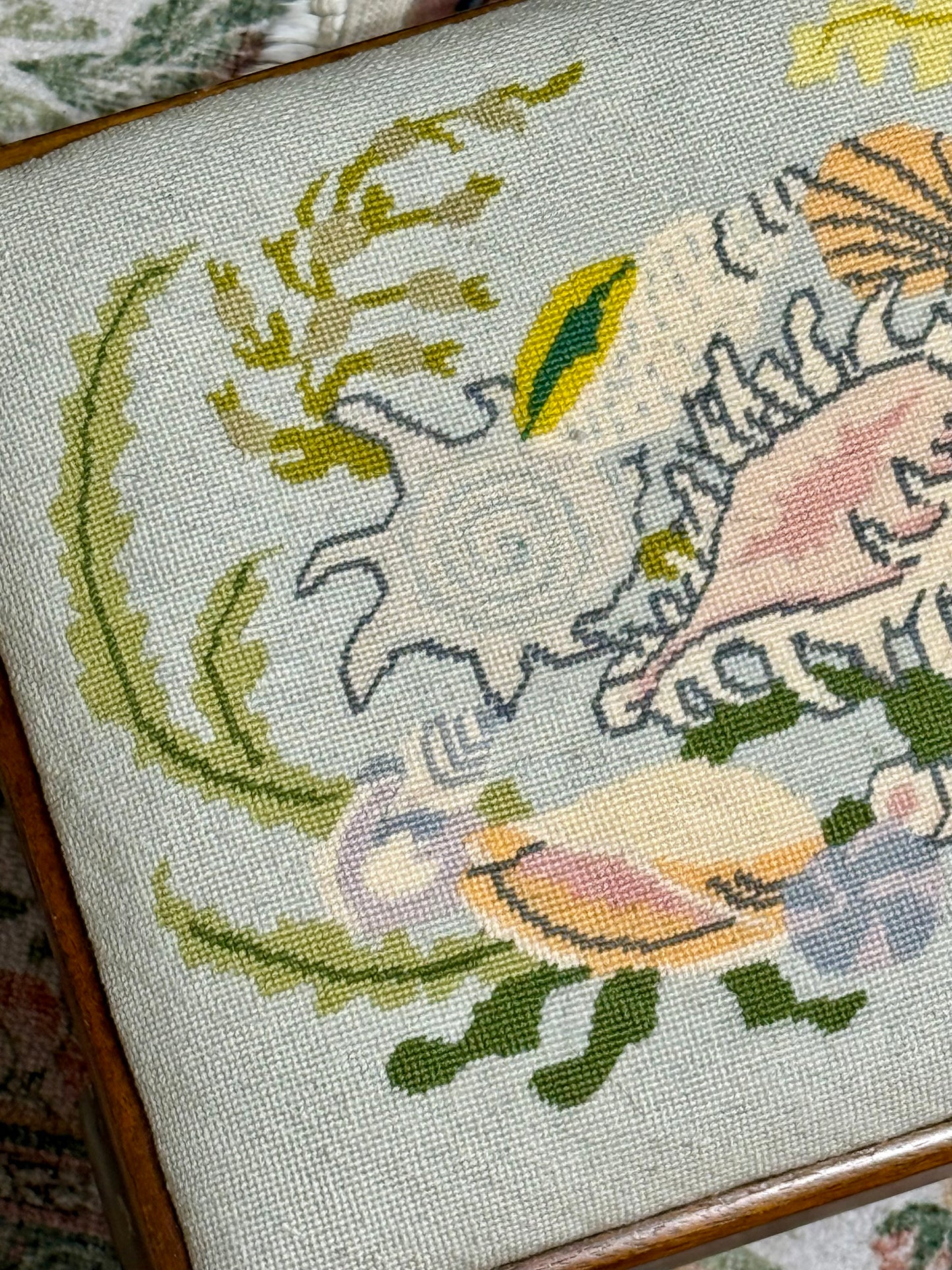 Vintage Seashell Needlepoint Footstool