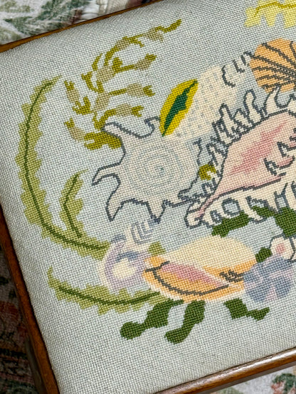 Vintage Seashell Needlepoint Footstool