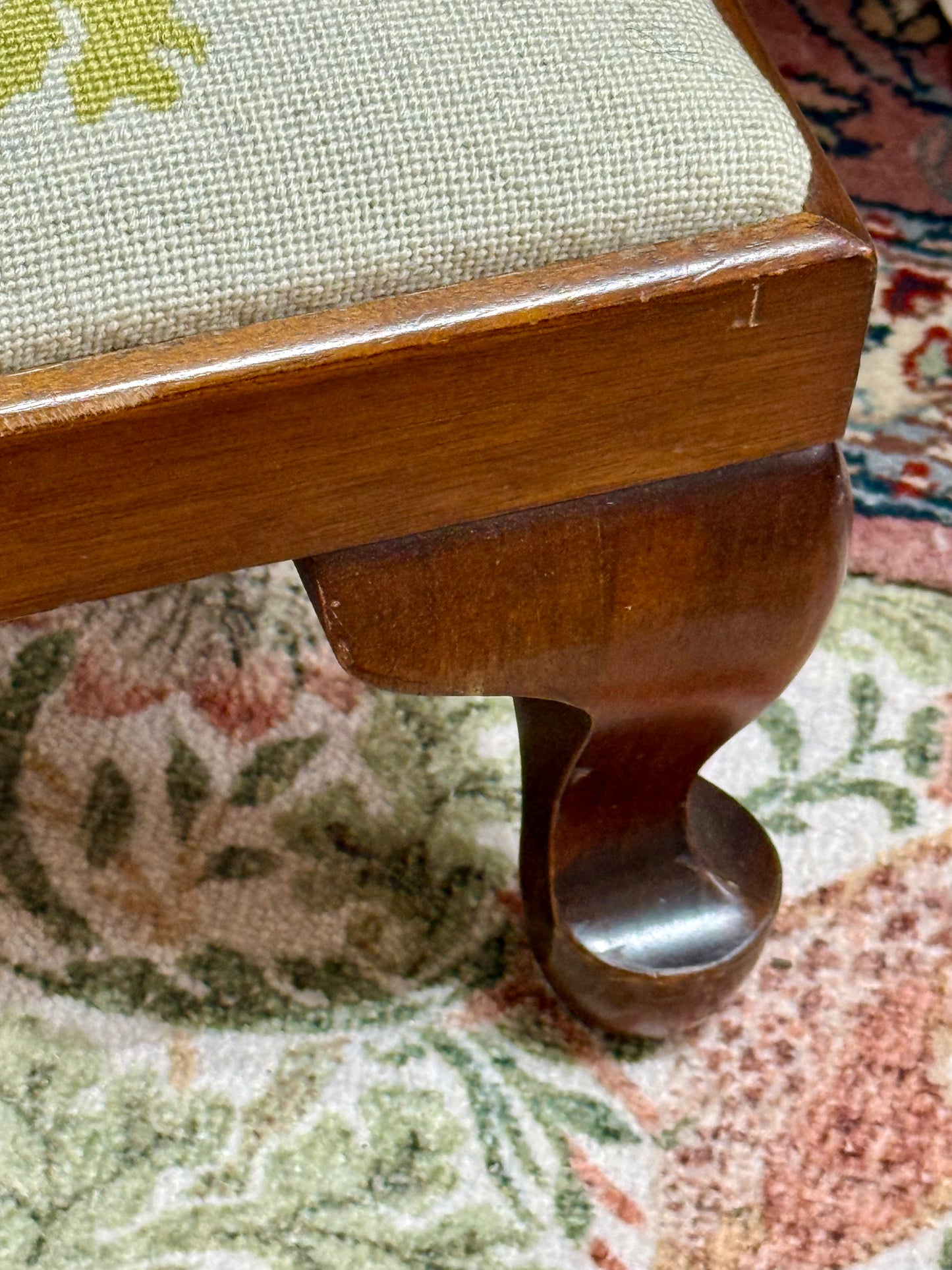 Vintage Seashell Needlepoint Footstool