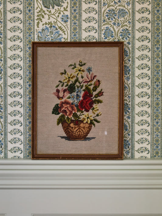 Vintage Florals With Basket Needlepoint