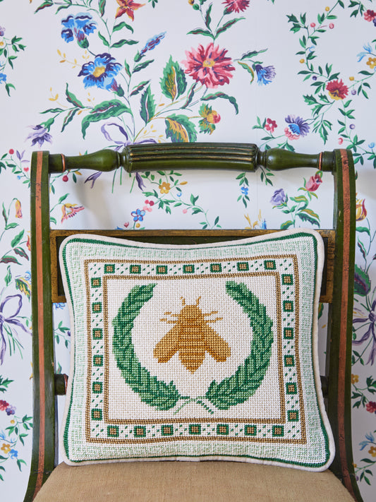 Bee Motif Needlepoint Pillow